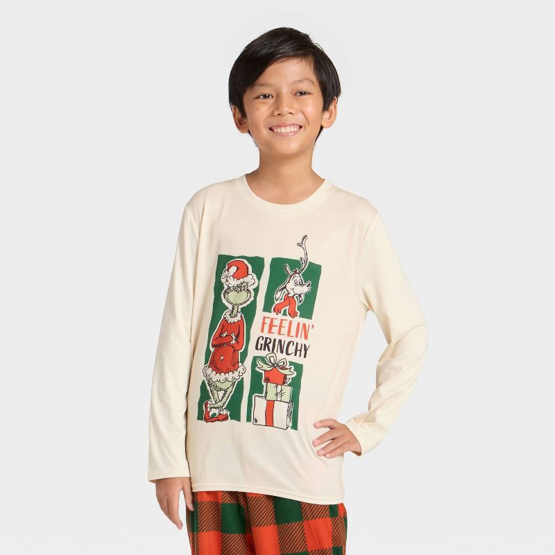 slide 3 of 4, Boys' 2pc The Grinch Christmas Long Sleeve Pajama Set - Oatmeal XL, 2 ct