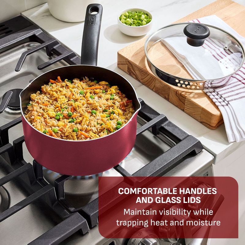 slide 3 of 10, T-Fal Simply Cook 1.5qt Nonstick Sauce Pan with Lid Red, 1.5 qt