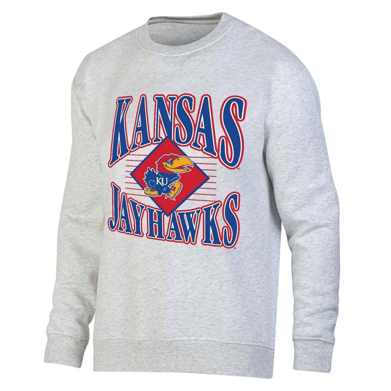 slide 1 of 3, NCAA Kansas Jayhawks Men's Crew Neck Fleece Ash Sweatshirt - S, 1 ct