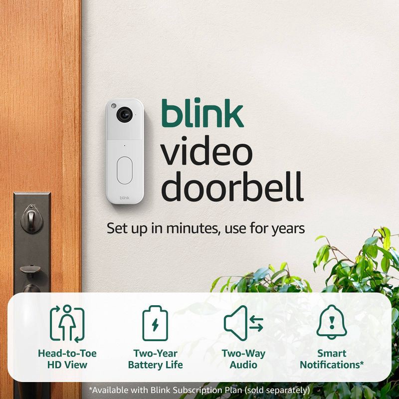 slide 2 of 6, Amazon Blink Video Doorbell System with Head-to-Toe HD View, Two-Year Battery Life & Simple Setup, Sync Module Core included - White, 1 ct