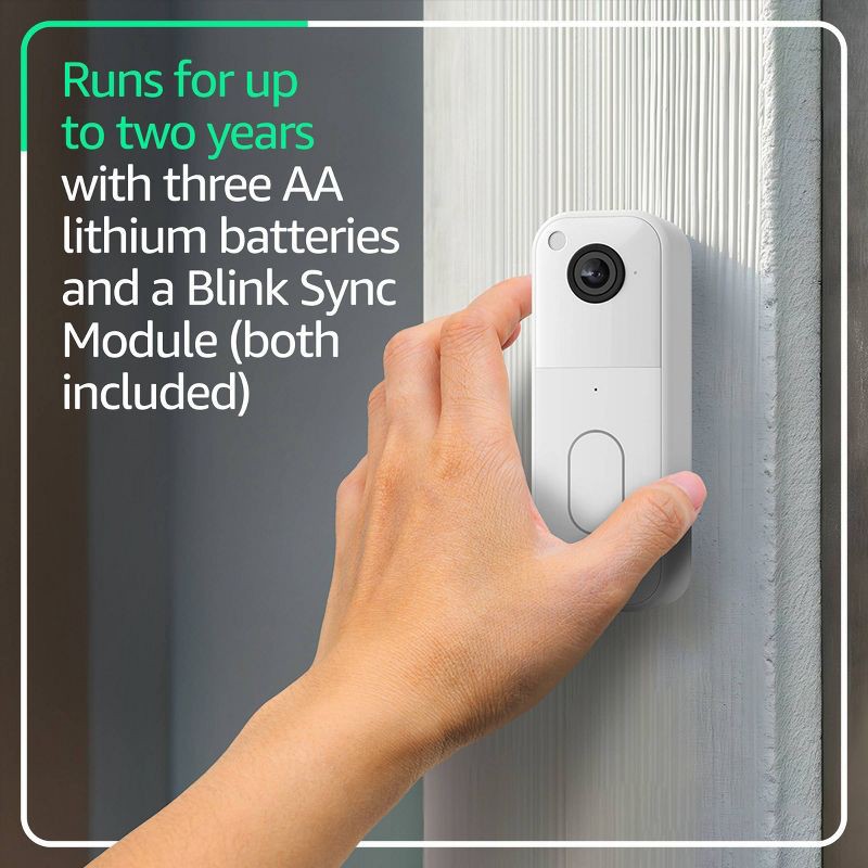 slide 3 of 6, Amazon Blink Video Doorbell System with Head-to-Toe HD View, Two-Year Battery Life & Simple Setup, Sync Module Core included - White, 1 ct