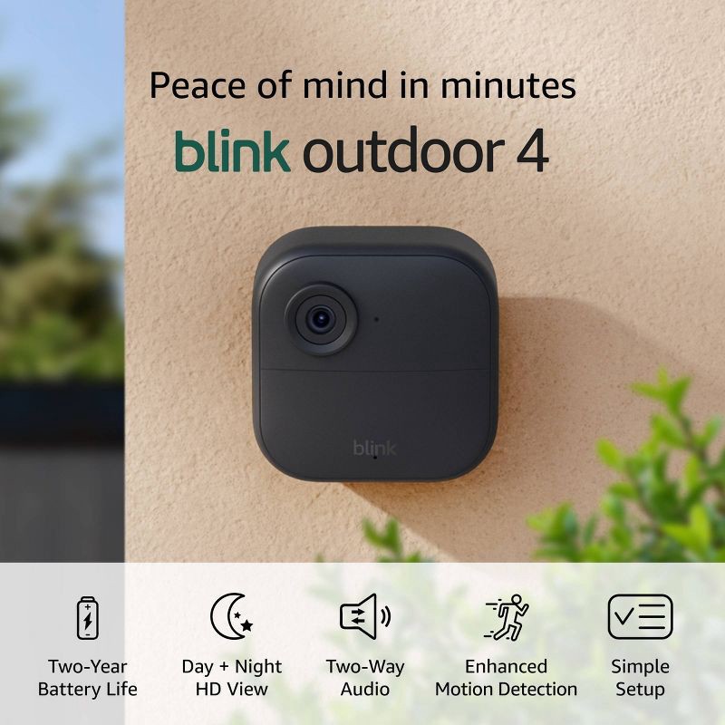 slide 2 of 6, Amazon Blink Outdoor 4 Wireless Smart Security Camera, 2 Year Battery Life, 1080p HD , Two-Way Talk, Sync Module Core Included - 1 Camera System, 1 ct