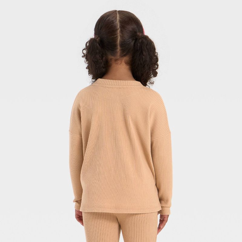 slide 2 of 3, Toddler Girls' Cozy Ribbed Top - Cat & Jack™ Light Sand Brown 2T, 1 ct