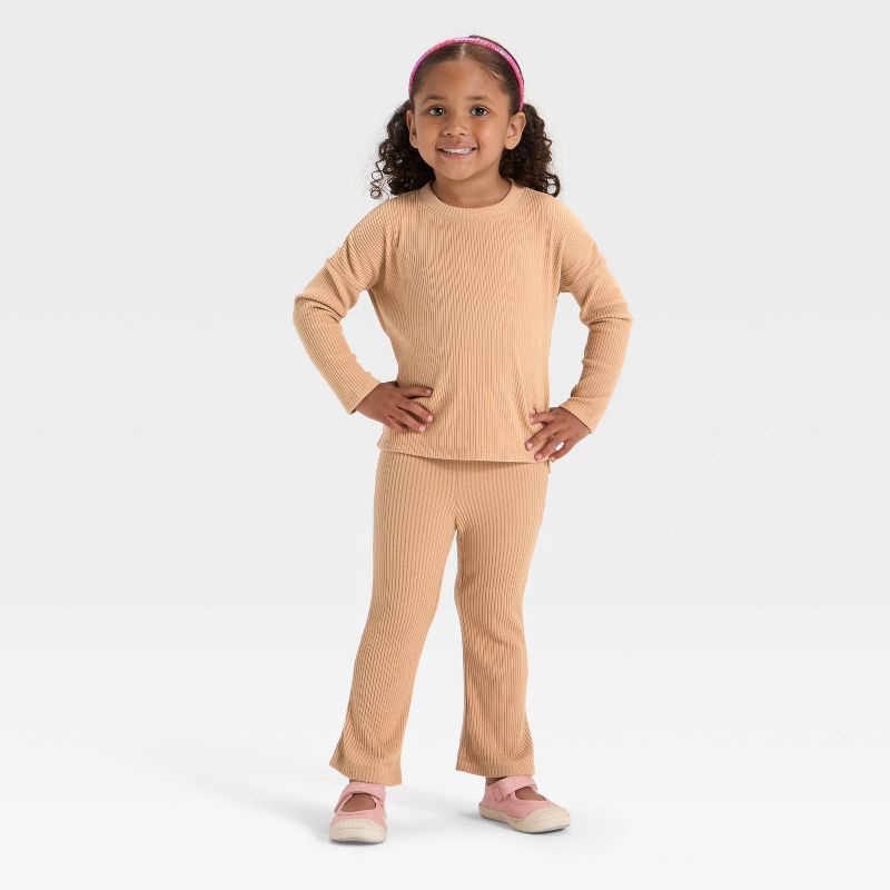 slide 3 of 3, Toddler Girls' Cozy Ribbed Top - Cat & Jack™ Light Sand Brown 4T, 1 ct