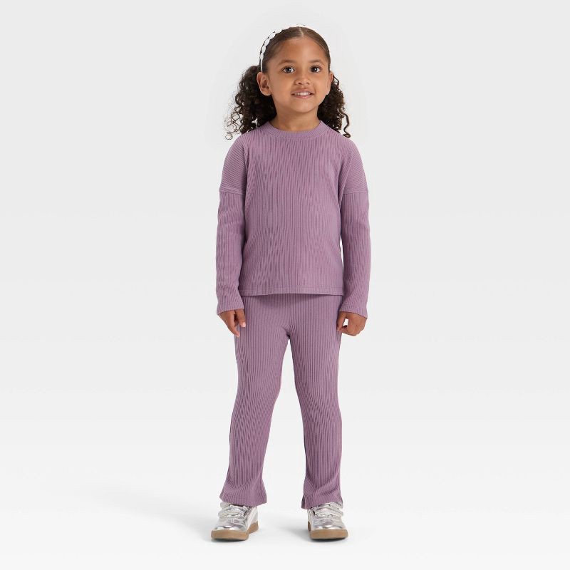 slide 3 of 3, Toddler Girls' Cozy Ribbed Top - Cat & Jack™ Plum Purple 5T, 1 ct