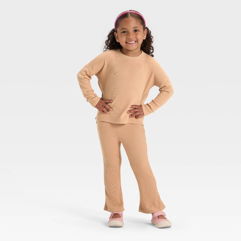 slide 2 of 3, Toddler Girls' Flared Leggings - Cat & Jack™ Light Sand Brown 3T, 1 ct