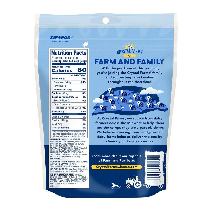 slide 2 of 7, Crystal Farms Garlic and Herb Shredded Mozzarella Cheese - 7oz, 7 oz