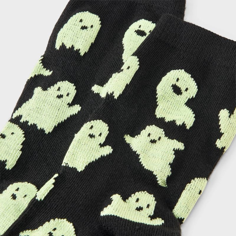 slide 2 of 3, Women's Glow-in-the-Dark Ghosts Halloween Crew Socks - Hyde and EEK! Boutique™ Black 4 - 10, 1 ct