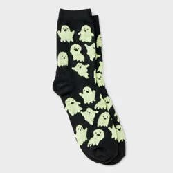 Women's Glow-in-the-Dark Ghosts Halloween Crew Socks - Hyde and EEK! Boutique™ Black 4 - 10
