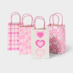 4ct Valentine's Day M/L Junior Triple Heart Toss Plaid Tote Pink - Spritz™