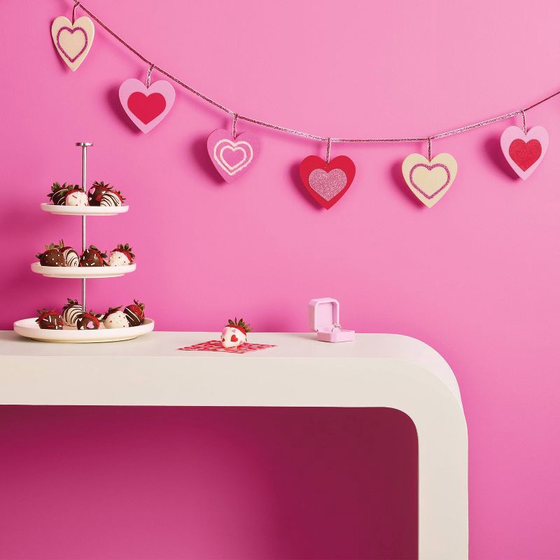 slide 2 of 4, 72" Valentine's Day Felt Heart Garland Pink/Red - Spritz™, 1 ct