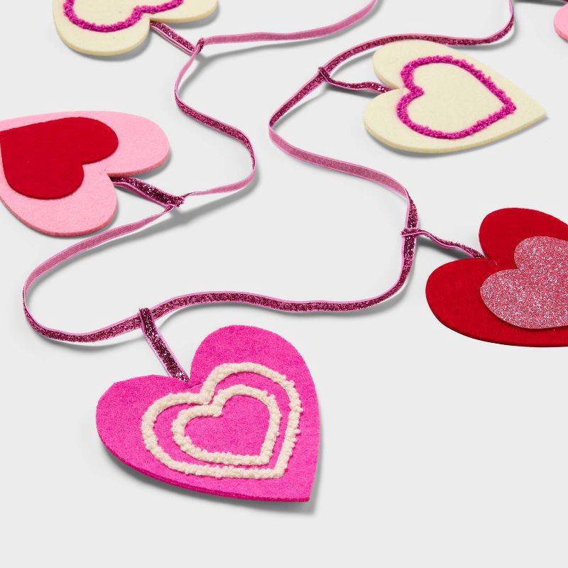 slide 3 of 4, 72" Valentine's Day Felt Heart Garland Pink/Red - Spritz™, 1 ct
