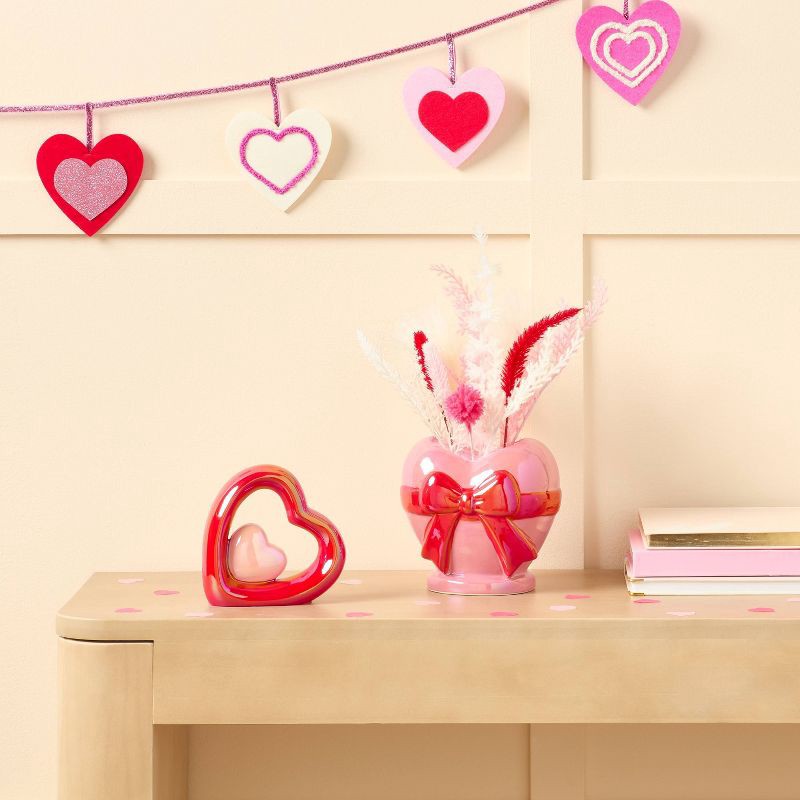 slide 2 of 3, Valentine's Day 13.5" Botanical Tabletop Artificial Plant with Ceramic Heart Vase - Spritz™, 1 ct