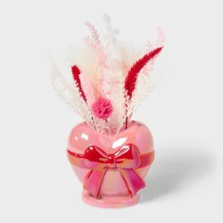 Valentine's Day 13.5" Botanical Tabletop Artificial Plant with Ceramic Heart Vase - Spritz™