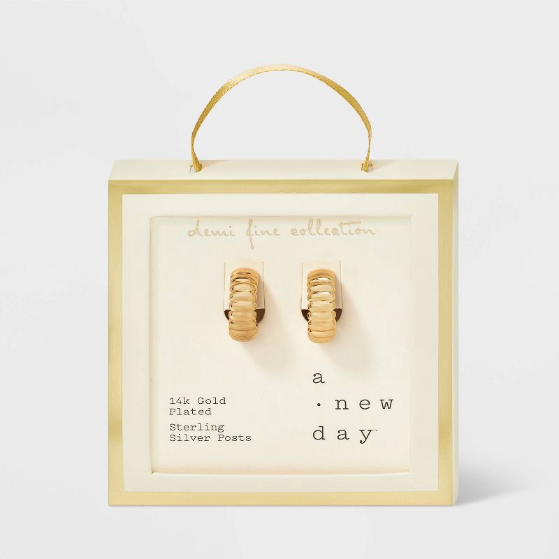 slide 3 of 3, 14K Gold Plated Texture Hoop Earrings - A New Day™ Gold, 1 ct