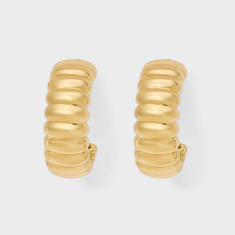 slide 1 of 3, 14K Gold Plated Texture Hoop Earrings - A New Day™ Gold, 1 ct