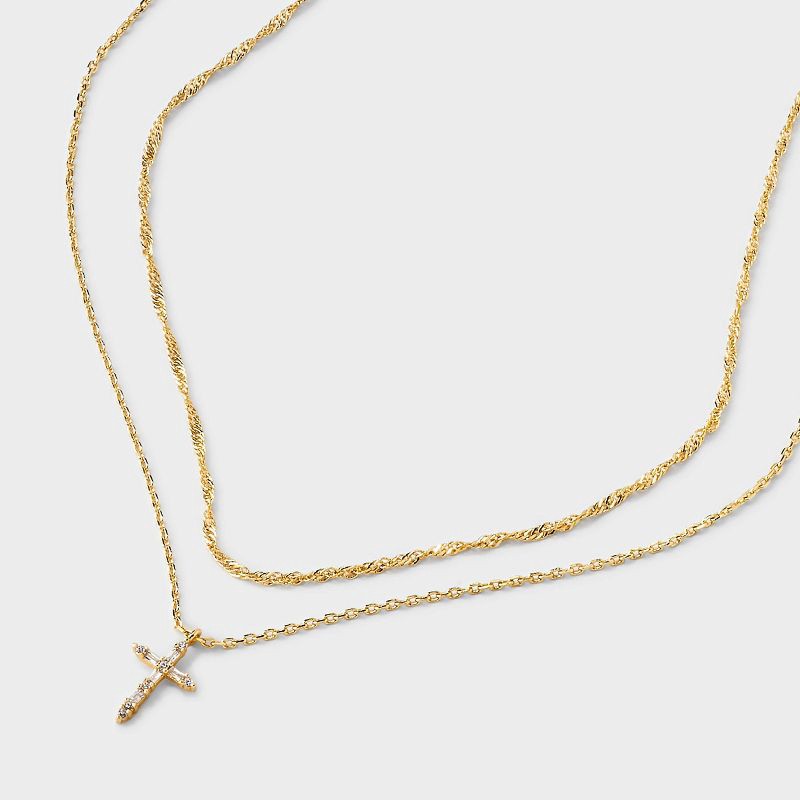 slide 4 of 4, 14K Gold Plated Cubic Zirconia Cross Pendant Necklace - A New Day™ Gold, 1 ct
