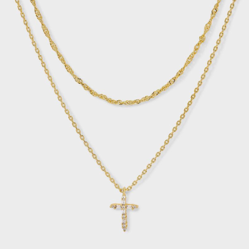 slide 1 of 4, 14K Gold Plated Cubic Zirconia Cross Pendant Necklace - A New Day™ Gold, 1 ct