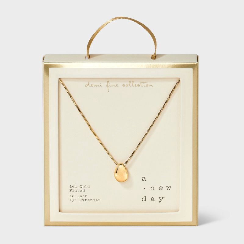 slide 3 of 4, 14K Gold Plated Puffed Teardrop Pendant Necklace - A New Day™ Gold, 1 ct