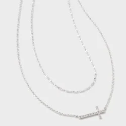Silver Plated Horizontal Cross Necklace 2pc Set - A New Day™ Silver
