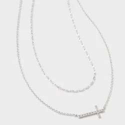 Silver Plated Horizontal Cross Necklace 2pc Set - A New Day™ Silver