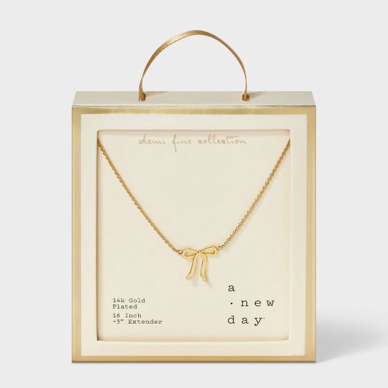slide 3 of 4, 14K Gold-Plated Bow Necklace - A New Day™ Gold, 1 ct
