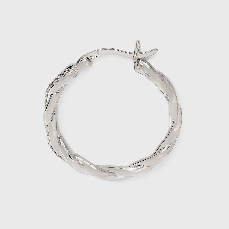 slide 3 of 3, Silver Plated Cubic Zirconia Twist Hoop Earrings - A New Day™ Silver, 1 ct