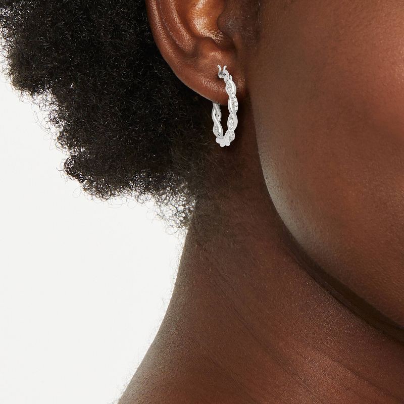 slide 2 of 3, Silver Plated Cubic Zirconia Twist Hoop Earrings - A New Day™ Silver, 1 ct