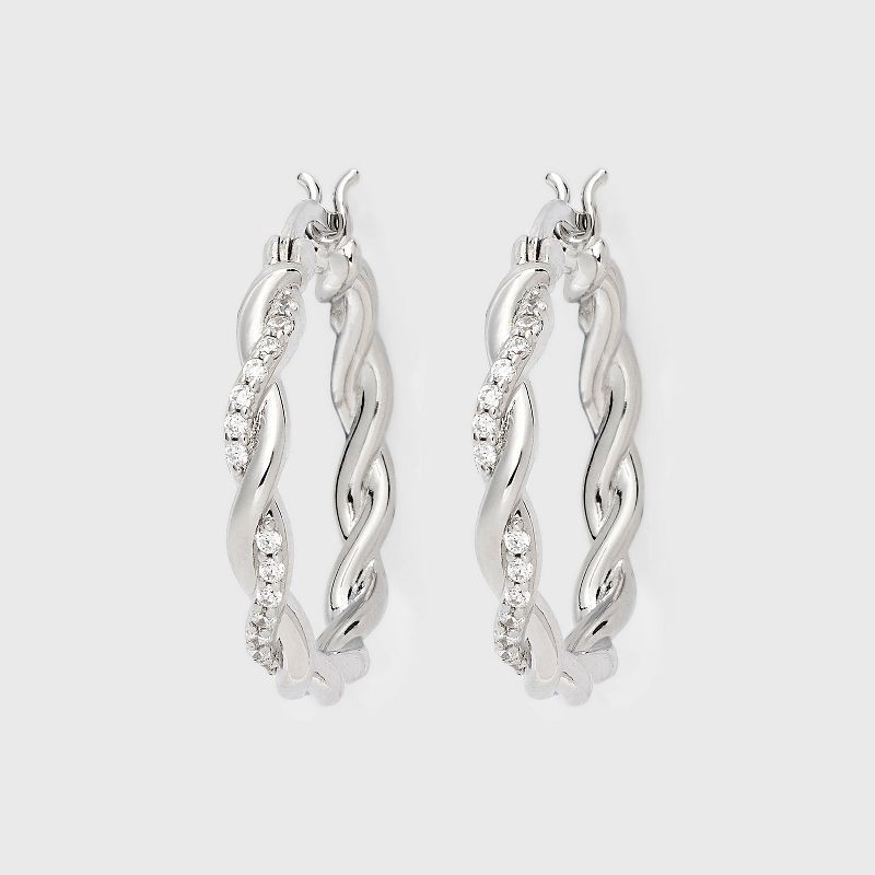 slide 1 of 3, Silver Plated Cubic Zirconia Twist Hoop Earrings - A New Day™ Silver, 1 ct
