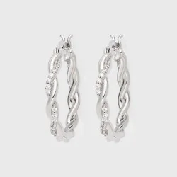 Silver Plated Cubic Zirconia Twist Hoop Earrings - A New Day™ Silver