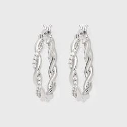 Silver Plated Cubic Zirconia Twist Hoop Earrings - A New Day™ Silver
