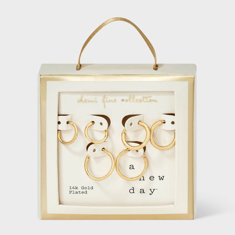 slide 2 of 3, 14K Gold Plated Hoop Earring Set 3pc - A New Day™ Gold, 3 ct