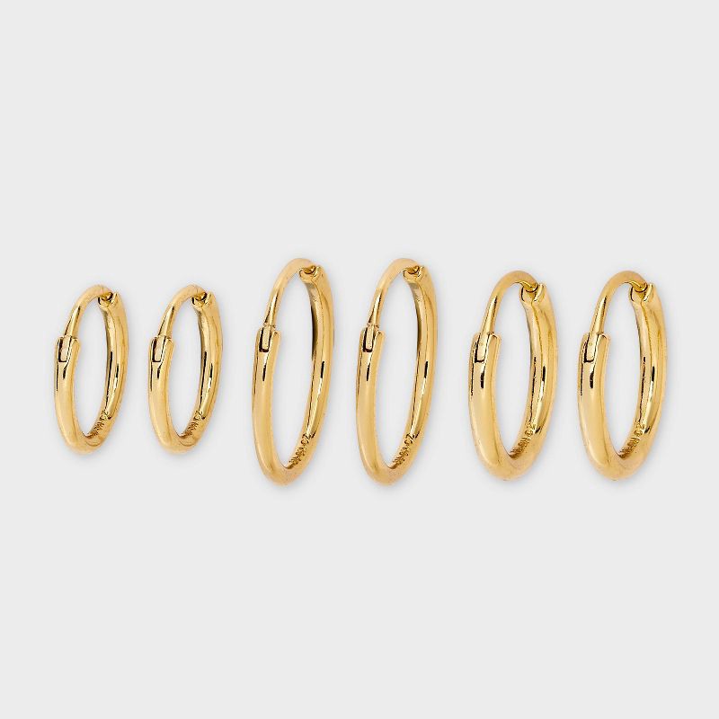 slide 1 of 3, 14K Gold Plated Hoop Earring Set 3pc - A New Day™ Gold, 3 ct