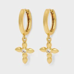 14K Gold Plated Cubic Zirconia Cross Charm Earrings - A New Day™ Gold