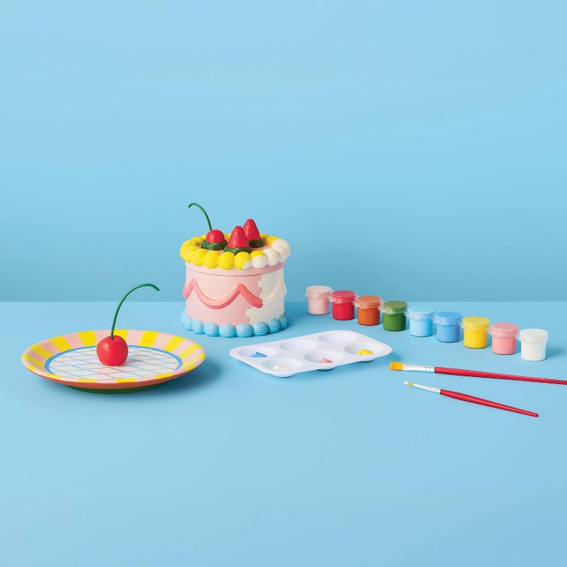 slide 2 of 4, 2ct Ceramic Cake Trinket Box and Cherry Ring Tray Painting Craft Kit - Mondo Llama™, 2 ct