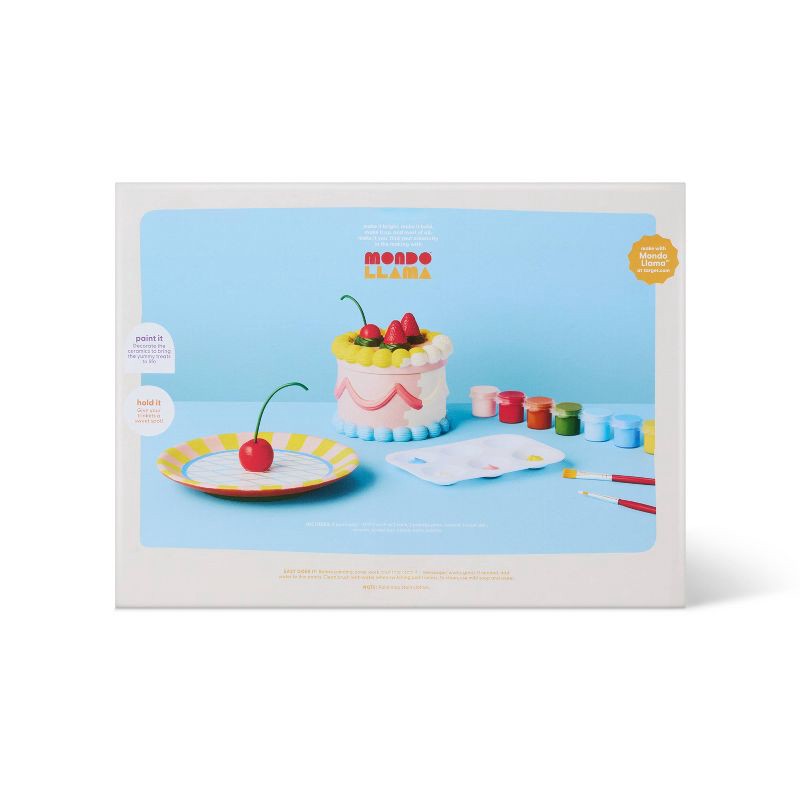 slide 4 of 4, 2ct Ceramic Cake Trinket Box and Cherry Ring Tray Painting Craft Kit - Mondo Llama™, 2 ct