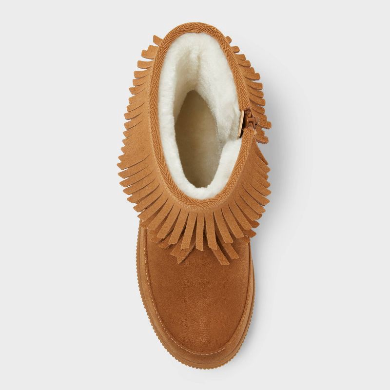 slide 4 of 4, Kids' Fiona Fringe Cozy Boots - Cat & Jack™ Cognac 2, 1 ct