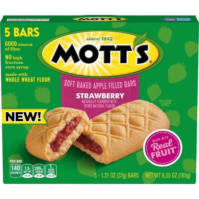 slide 2 of 8, Mott's Soft Baked Strawberry Filled Snack Bars - 6.55oz/5ct, 6.55 oz, 5 ct