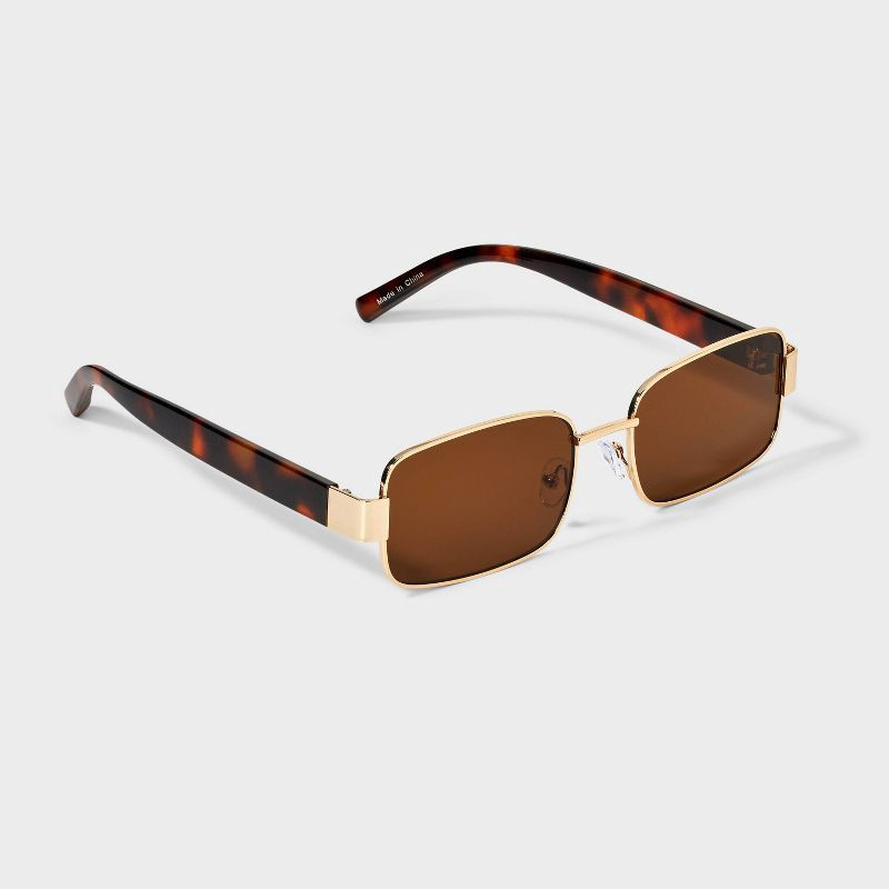 slide 2 of 2, Women's Metal Rectangle with Tortoise Shell Sunglasses - Universal Thread™ Gold, 1 ct