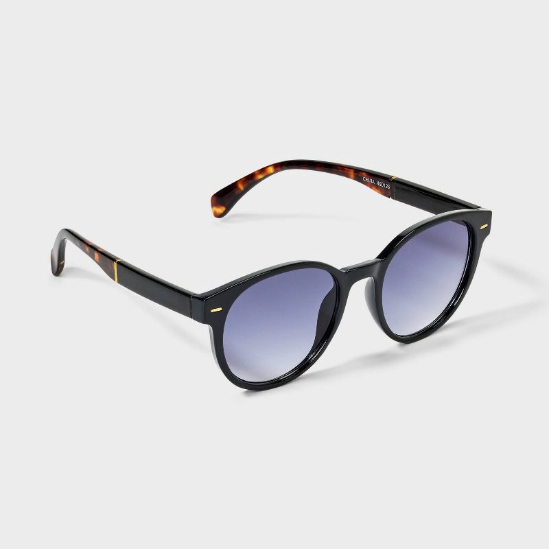 slide 2 of 2, Womens Shiny Plastic Round Sunglasses - Universal Thread™ Black, 1 ct