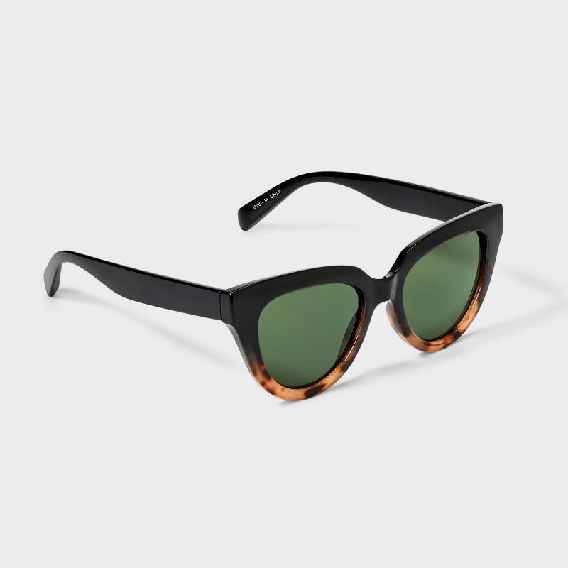 slide 2 of 2, Women's Round Cateye Two-Tone Sunglasses - A New Day™ Black, 1 ct