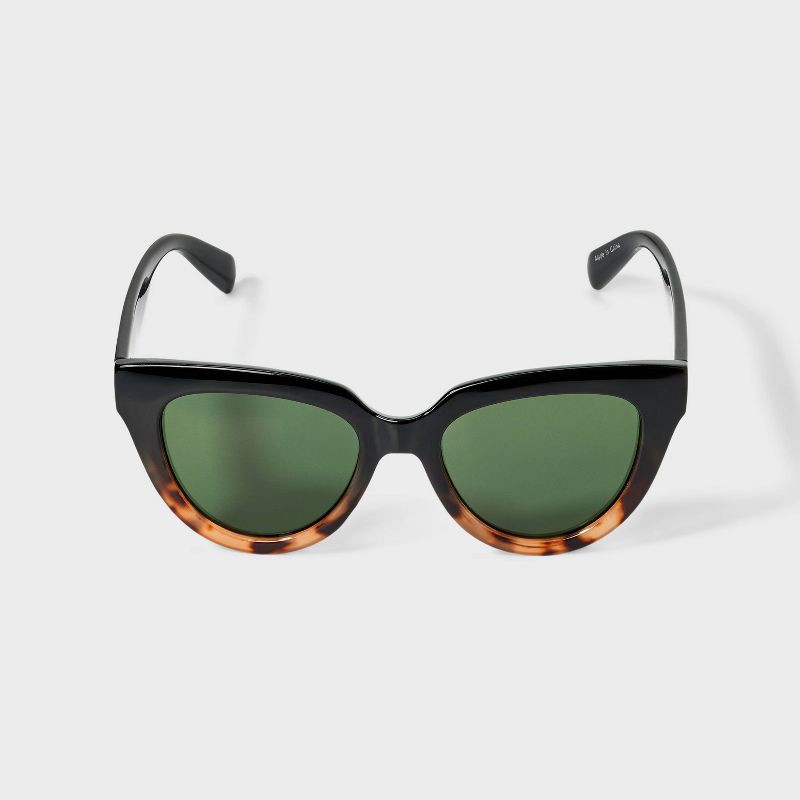 slide 1 of 2, Women's Round Cateye Two-Tone Sunglasses - A New Day™ Black, 1 ct