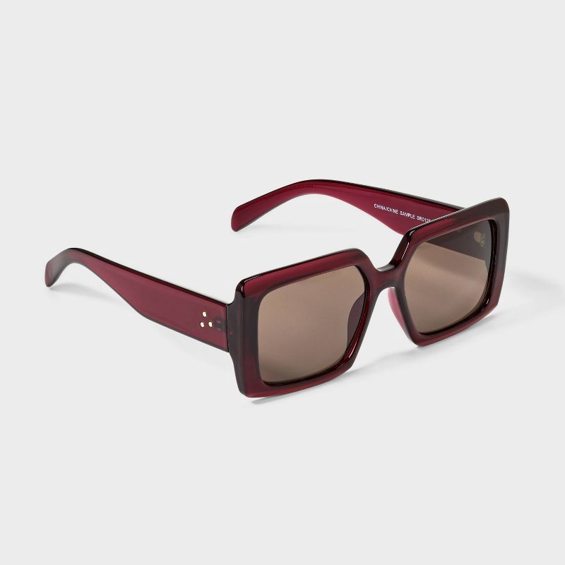 slide 2 of 2, Womens Shiny Plastic Square Sunglasses - A New Day™ Cranberry, 1 ct