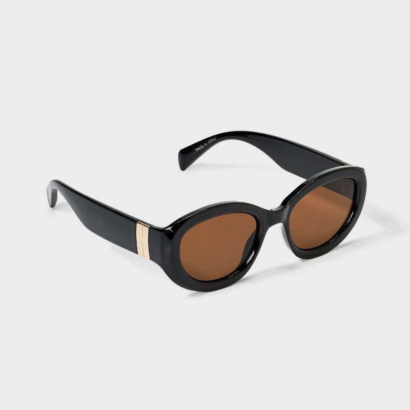 slide 2 of 2, Women's Round Oval with Metal Décor Sunglasses - A New Day™ Black, 1 ct