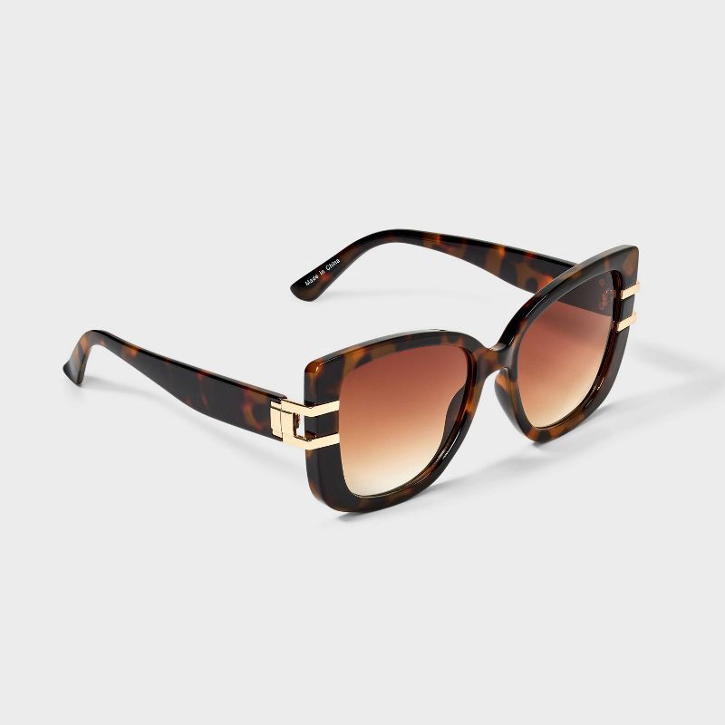 slide 2 of 2, Women's Tortoise Shell Oversized Butterfly with Metal Temple Decor Sunglasses - A New Day™ Brown, 1 ct