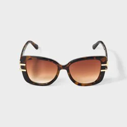 Women's Tortoise Shell Oversized Butterfly with Metal Temple Decor Sunglasses - A New Day™ Brown