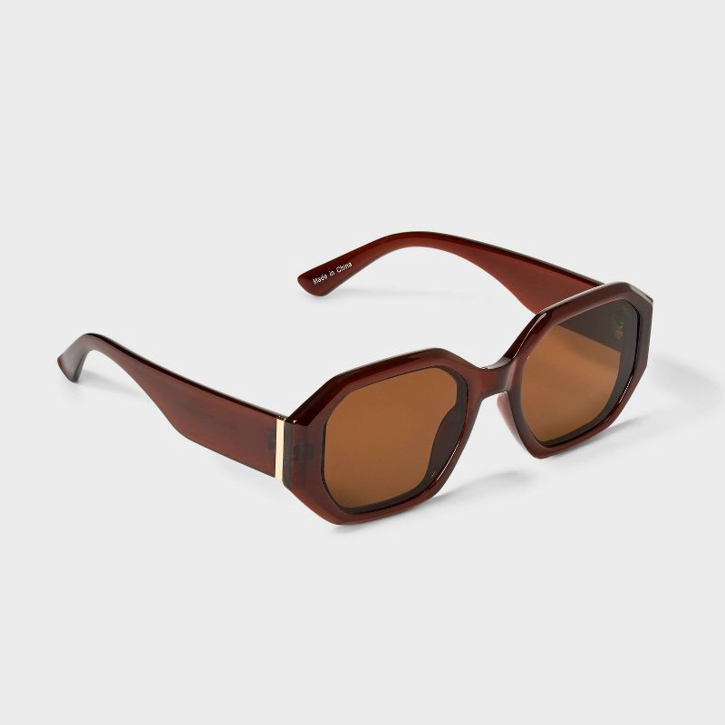 slide 2 of 2, Women's Angular Rectangle Sunglasses - A New Day™ Brown, 1 ct