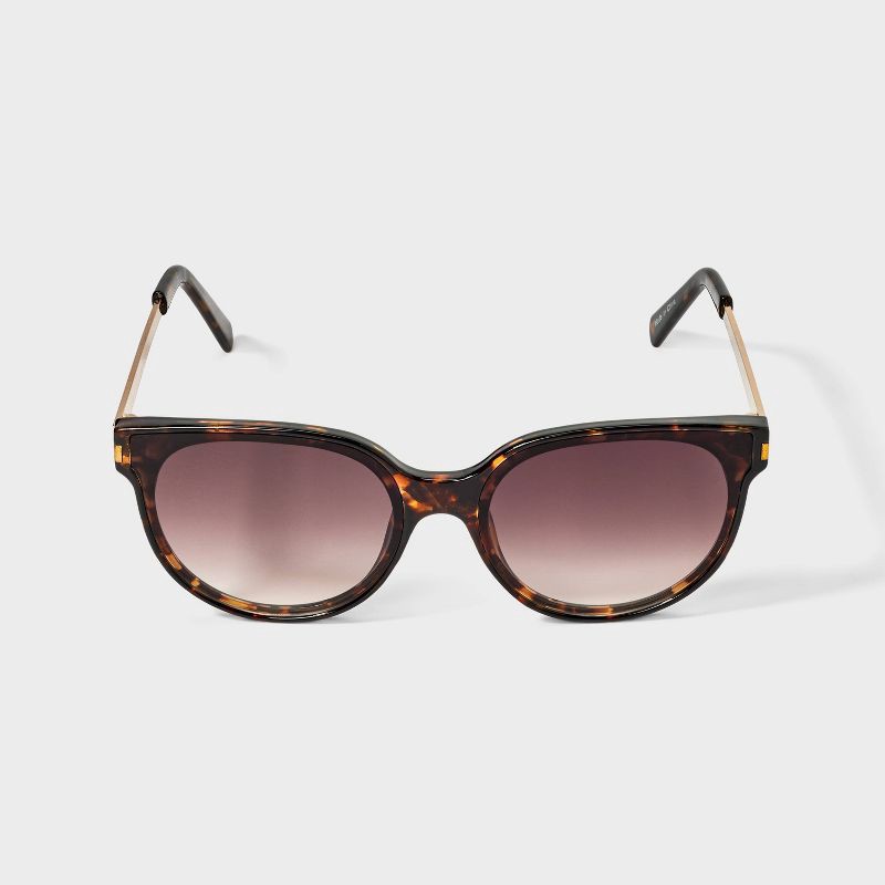slide 1 of 2, Women's Round Tortoise Shell Lens Overlay with Metal Sunglasses - Universal Thread™ Brown, 1 ct