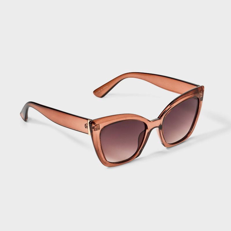 slide 2 of 2, Women's Crystal Angular Cateye Sunglasses - A New Day™ Brown, 1 ct
