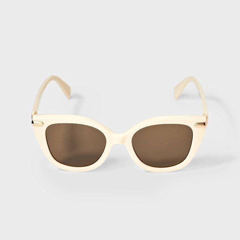 slide 1 of 2, Women's Cateye with Metal Décor Sunglasses - A New Day™ White, 1 ct